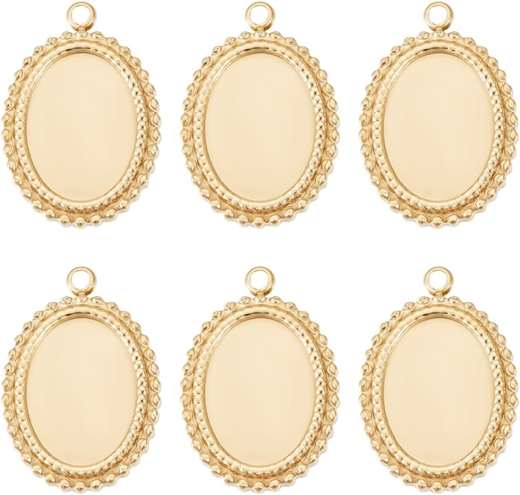 Bezels Set Pendant - 6 pièces Cabochon paramètres breloques 14K
